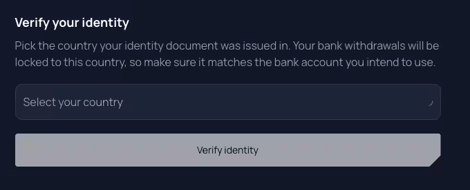 Pantalla de Unetwork para iniciar verificación KYC antes de retirar al banco